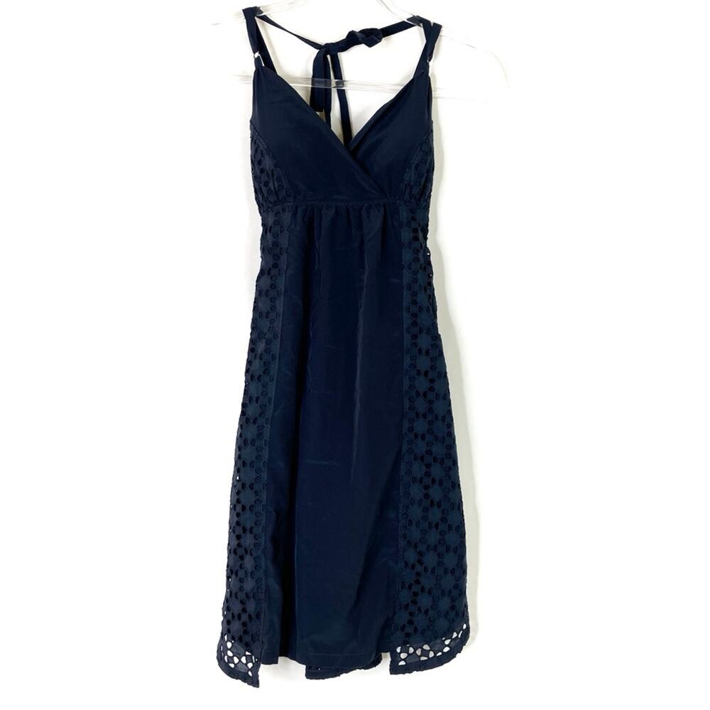 Athleta | Marbella Navy Blue Eyelet Dress Stretch Padded Crossback Womens XS